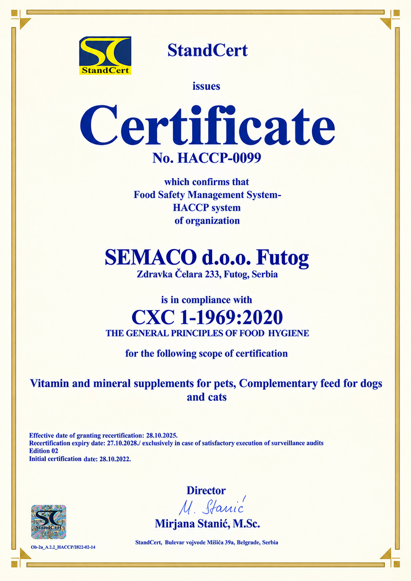Certificado HACCP de SEMACO